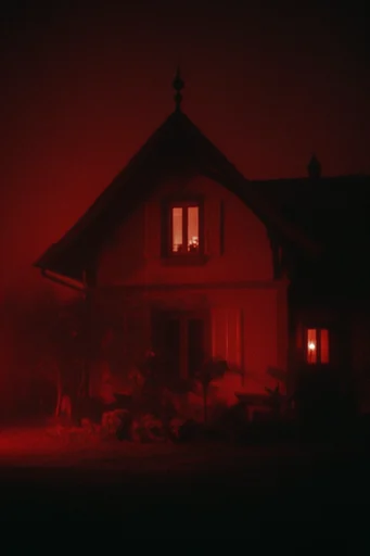 Cinematic Crimson Noir style reference image — saturated red gel lighting