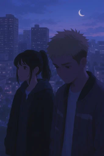 Cinematic Nocturnal Melancholy style reference image — melancholic anime style