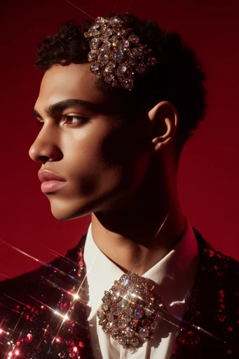 Prismatic Cosmic Glamour style reference image — opulent jeweled embellishments