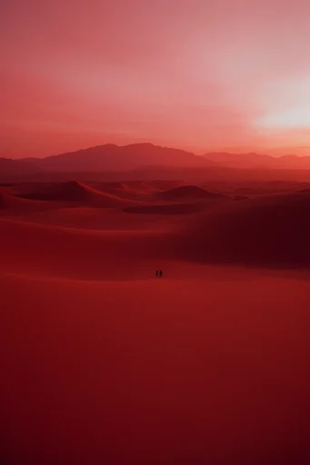 Surreal Crimson Sands style reference image — magenta sand dunes