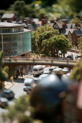 Macro Miniature Worlds style reference image — tilt-shift photography