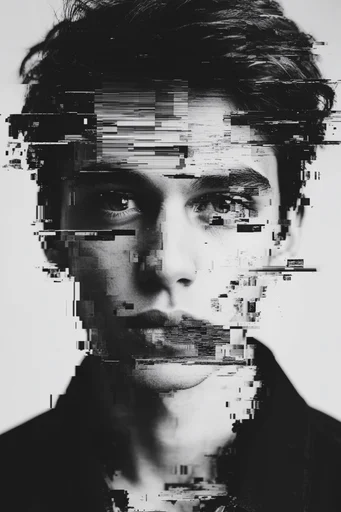 Monochrome Glitch Noir style reference image — archival photography