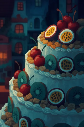 Whimsical Nocturnal Folklore style reference image — stylized geometric shapes