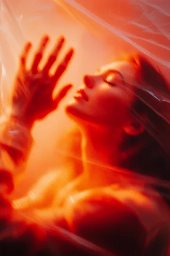 Kinetic Amber Noir style reference image — liquid distortion effects