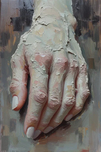 Tactile Deconstructed Realism style reference image — sculptural oil paint