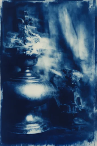 Spectral Indigo Cyanotype style reference image — Prussian blue monochrome