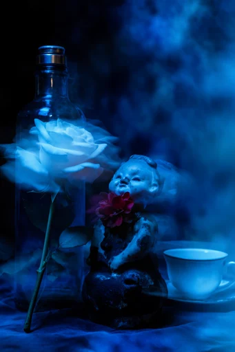 Nocturnal Cobalt Spectralism style reference image — surreal double exposure