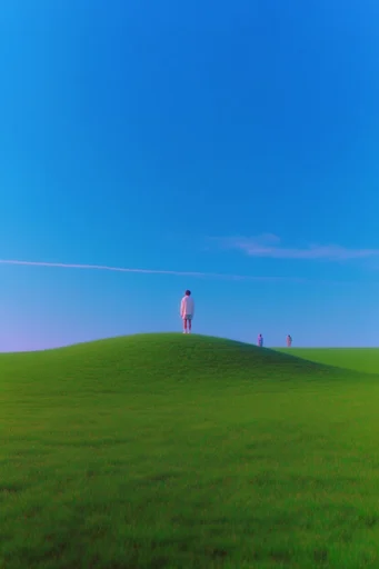 Surreal Pastoral Minimalism style reference image — vibrant green hills