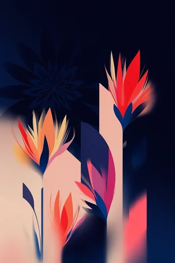 Graphic Noir Minimalism style reference image — coral and midnight blue palette