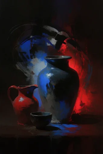 Luminous Noir Expressionism style reference image — electric blue and neon accents