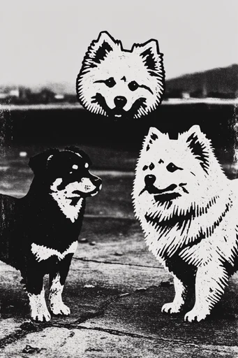 Gritty Minimalist Printmaking style reference image — stark black and off-white