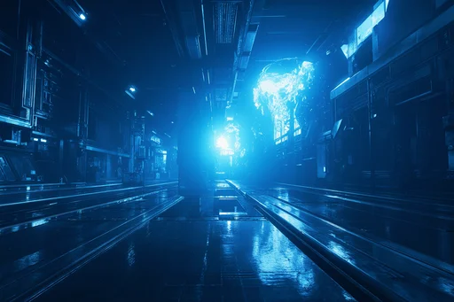First-person view of sci-fi laboratory game environment
