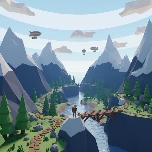 Low poly 3D mountain terrain for game level