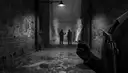 Grungy noir detective game concept art with hard shadows
