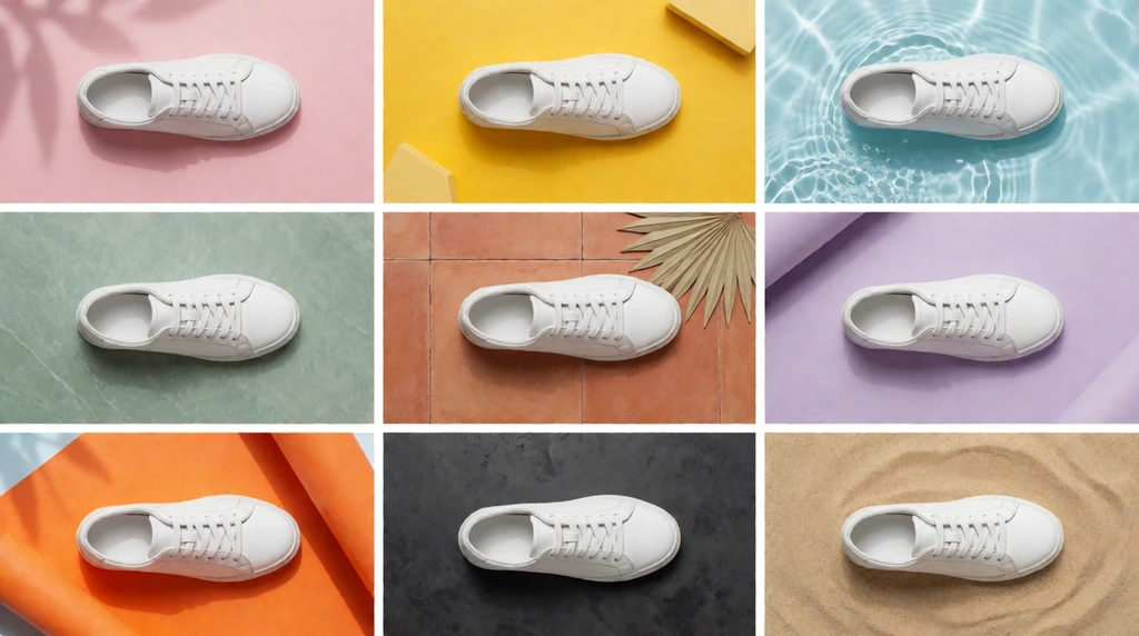 Nine product ad variants of one sneaker made with Krea Agent