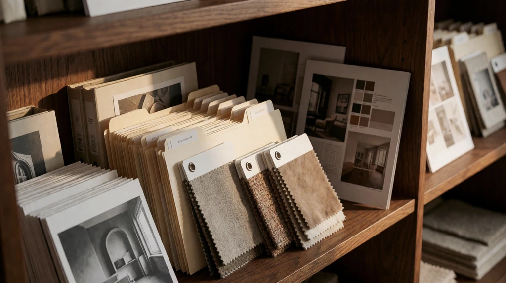 Reference archive with folders and material swatches made with Krea Agent