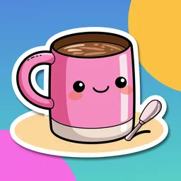 Cute cartoon sticker of a coffee mug, thick outlines