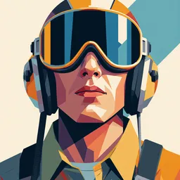 Minimalist geometric illustration of a WW2 pilot, colorful