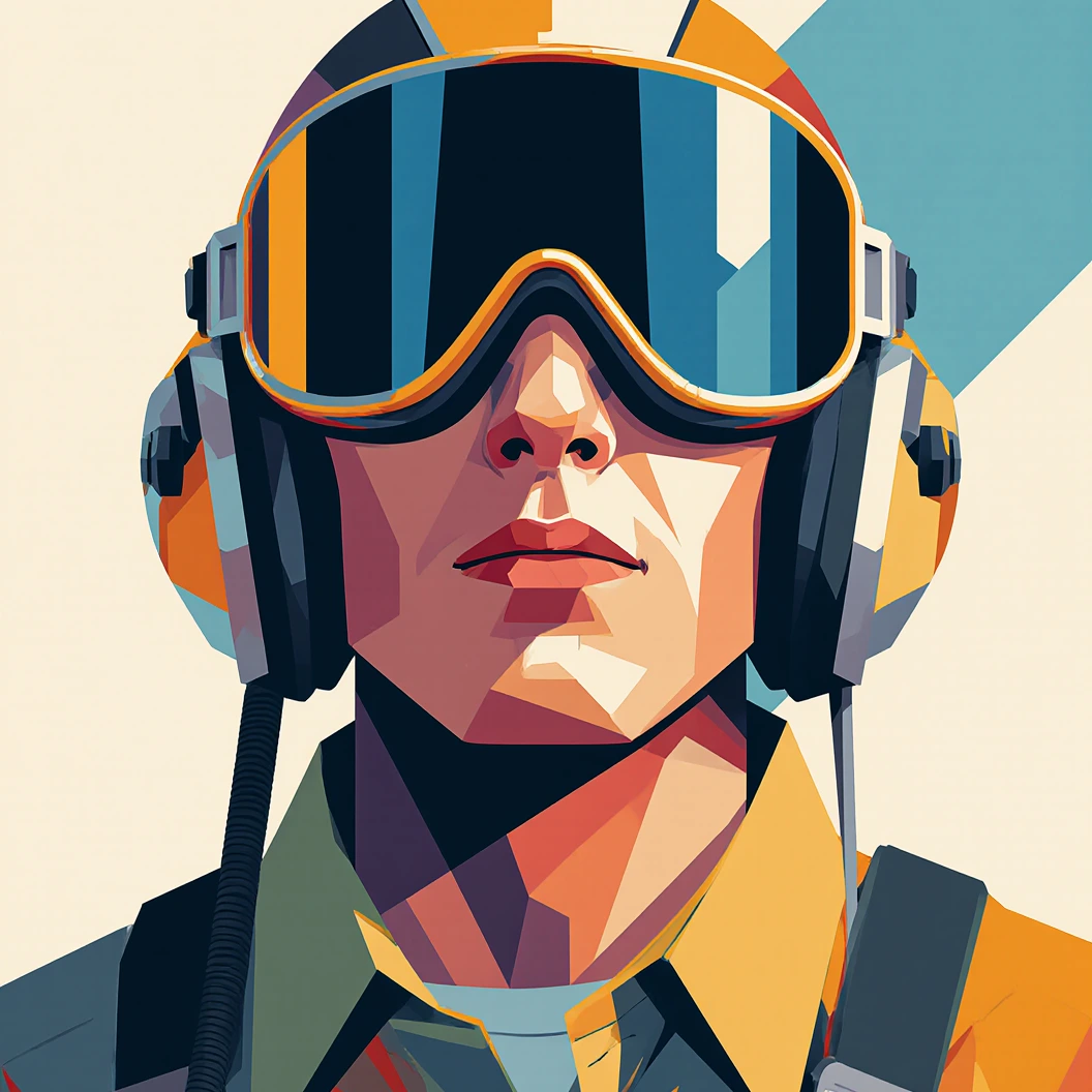 Minimalist geometric illustration of a WW2 pilot, colorful
