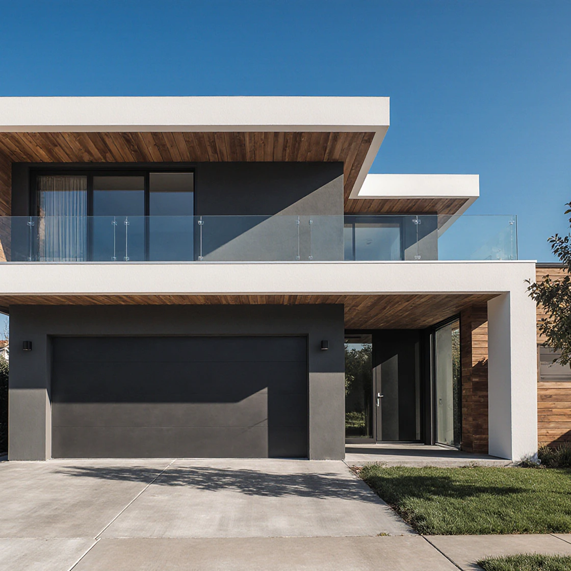 Professional photo of a modern house, clear hdr photo