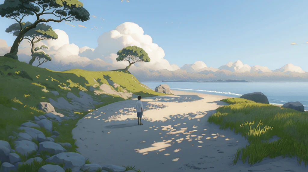 A pixelated image of an orange and white cat lying down, looking to the side, with blurred greenery in the background