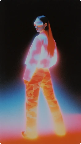Model with sunglasses, camo pants