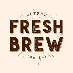 Vintage coffee shop logo with typography "FRESH BREW", distressed texture, brown and cream colors