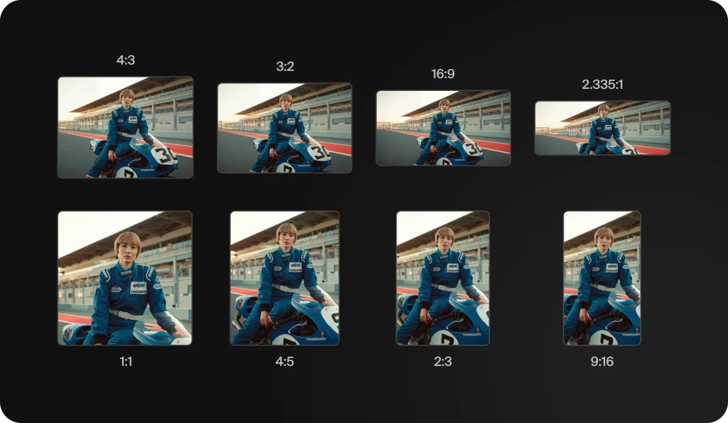 UI for generating AI images with different aspect ratios in Krea