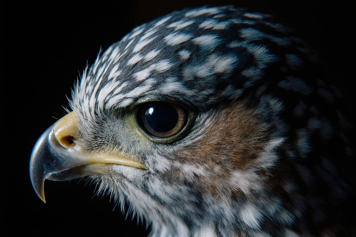 Super close up wide shot bird eye on black background