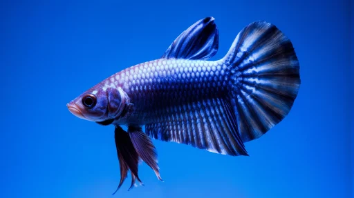 Fresh water aquarium betta splendens fish with blue colors, perspective view