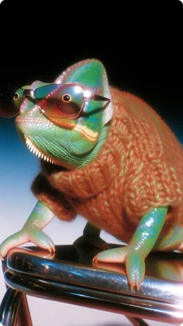 Chameleon wearing a sweater