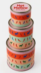 Stack of Hot Hollow coffee tins