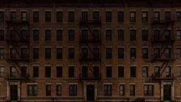 The lights of the apartments start turning on in sync with the music.
