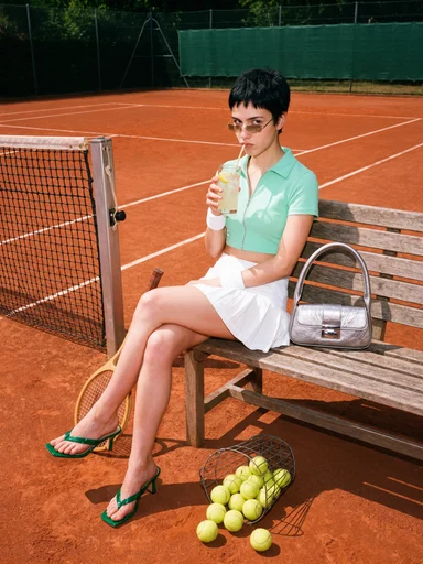 Y2K tennis-court fashion editorial