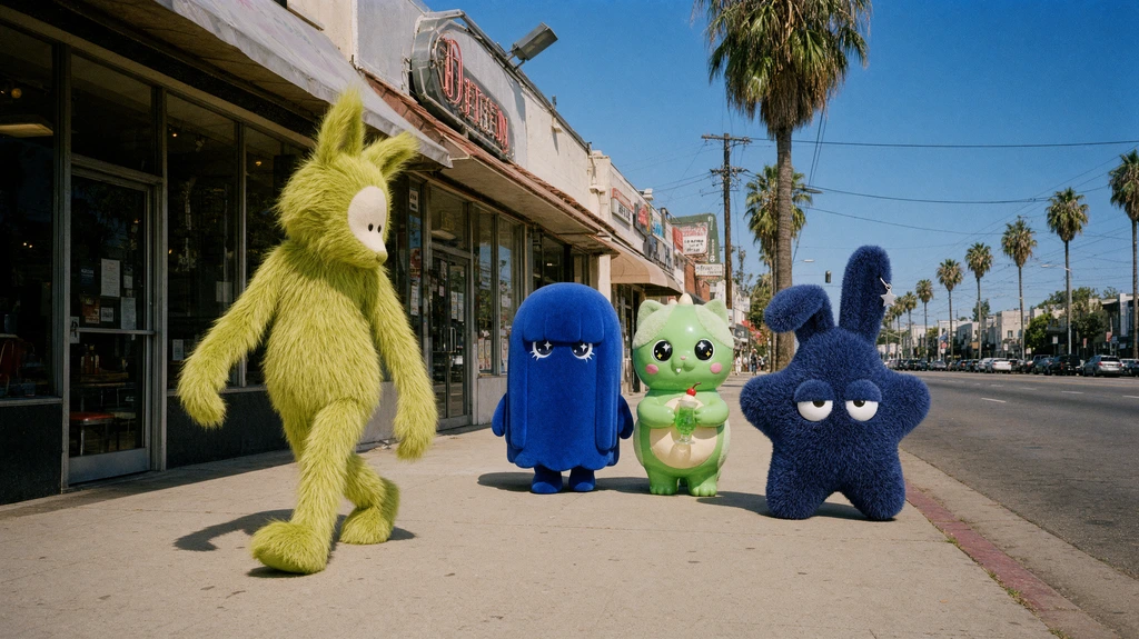 Plush characters on a Los Angeles street