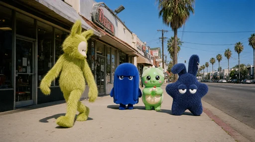 Plush characters on a Los Angeles street