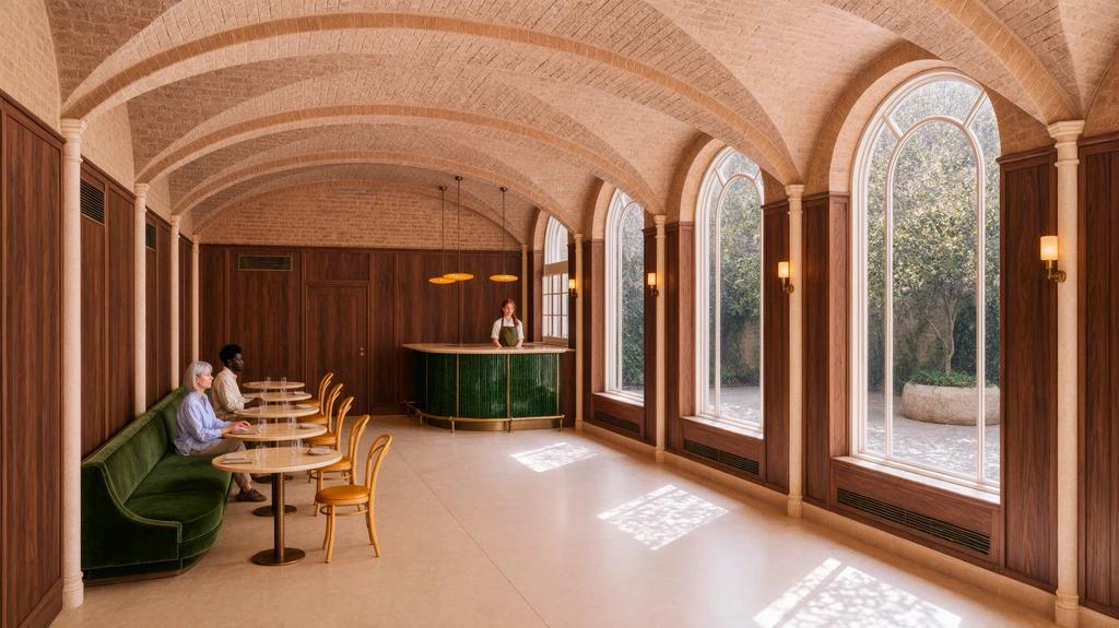 Vaulted restaurant interior render