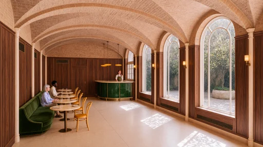 Vaulted restaurant interior render