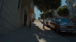 10-second continuous shot, no cuts. A vibrant, sun-drenched San Francisco street on a perfect summer day beneath clear blue skies. Hundreds of brightly colored different colored bouncing balls surge downhill through the street, moving fast and chaotically between cars, sidewalks and pedestrians. As they bounce, multiple spectacular explosions of vivid paint powder erupt into the air—magenta, cyan, yellow, orange, electric blue, green, cream, purple, red—forming huge abstract clouds that briefly transform the street into a moving artwork. People stop, turn and watch in surprise as the balls race past them. Fast kinetic camera movement smoothly follows the action at street level, elegant handheld tracking, natural motion blur, strong perspective and depth. Minimalist editorial fashion photography aesthetic, bold graphic composition, rich 90s color palette, slightly surreal yet photorealistic, beautiful natural sunlight, crisp shadows, tactile film grain. Playful, energetic, sophisticated, not cartoonish. One uninterrupted continuous shot from beginning to end. No dialogue, no music—only immersive ambient San Francisco street sound, bouncing rubber balls, distant traffic, footsteps, wind and soft bursts of paint powder.