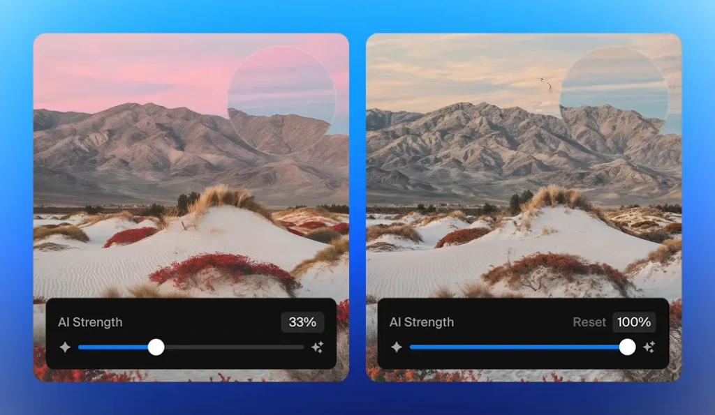 AI detail enhancement showing before and after comparison with added textures and reconstructed details